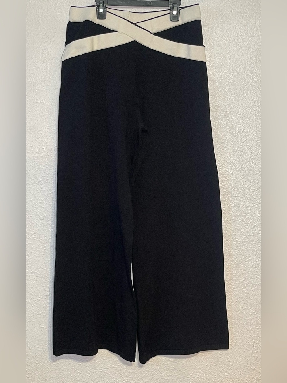 Cider black knitted Wide Leg Pants in Black & Cream size 1XL